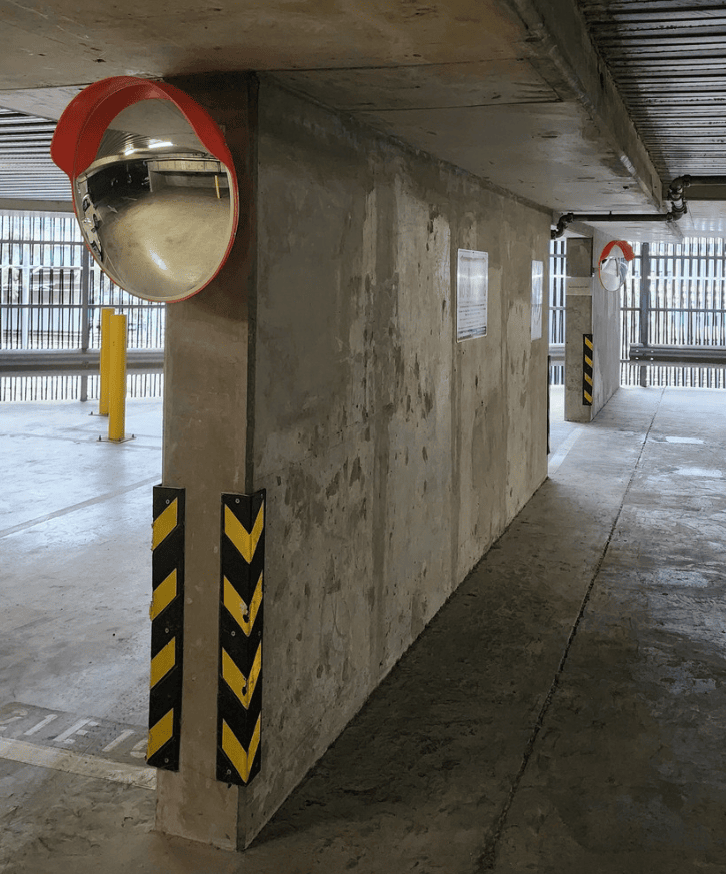Convex mirror installation for carpark safety